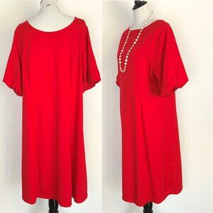 J Jill Simple Elegance Puff Sleeves Dress In Red Cherry Size 2XL
